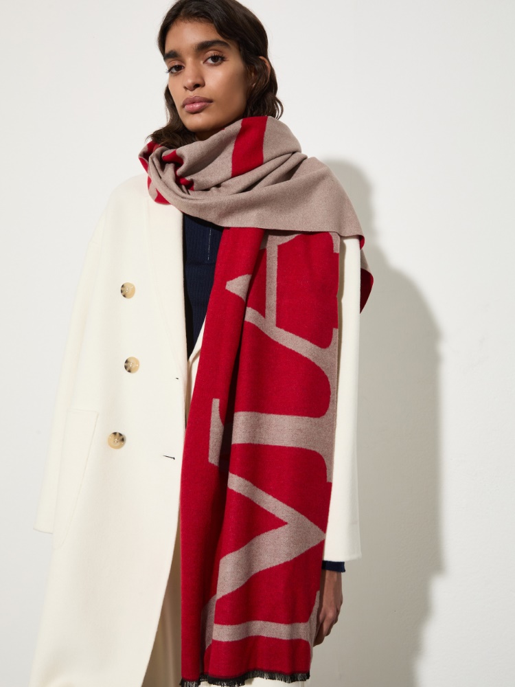Double-sided wool coat, wool white | MAX&Co. Jacquard stole - RED - MAX&Co.